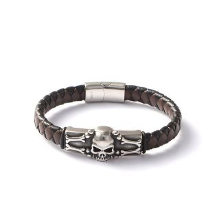 Skeleton Skull Brown Black Leather Creative Personality Stainless Steel Casting