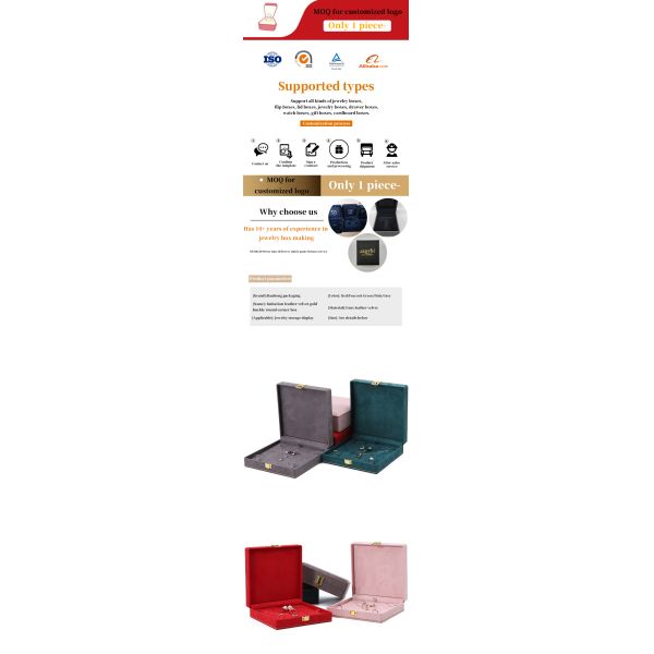 Soft Sleek Velvet Jewelry Box Organizer Gold Buckle Luxury Jewelry Case OEM