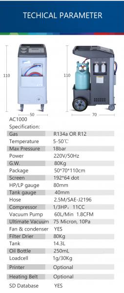 Aircon Recycle Recharge R134 AC Machine R12 Recovery Machine With Printer