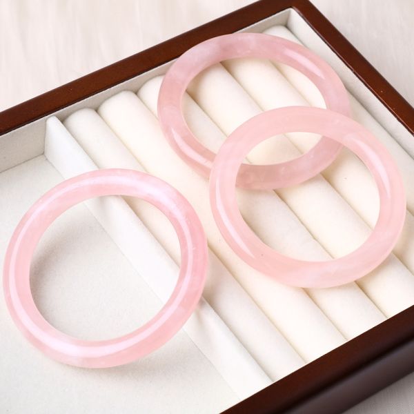 Natural Crystal Polished Stone Pink Rose Quartz Bangle Crystal Jewelry For Birthday Gift