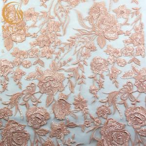 Quality Nice Nylon Embroidered Mesh Lace Fabric / Pink lace Material 91.44cm Length wholesale