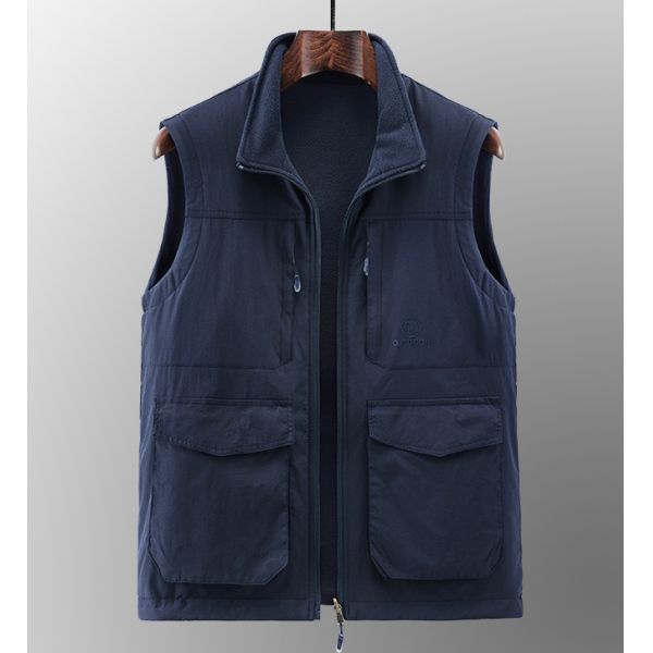 Multi Pockets Cargoes Waistcoat Solid Color Utility Zipper Sleeveless Sherpa Windbreaker Softshell Vest for Mens