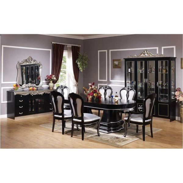 6 Seat Black Round Luxury Wood Dining Room Sets Solid Wood Dining Table And Chair
