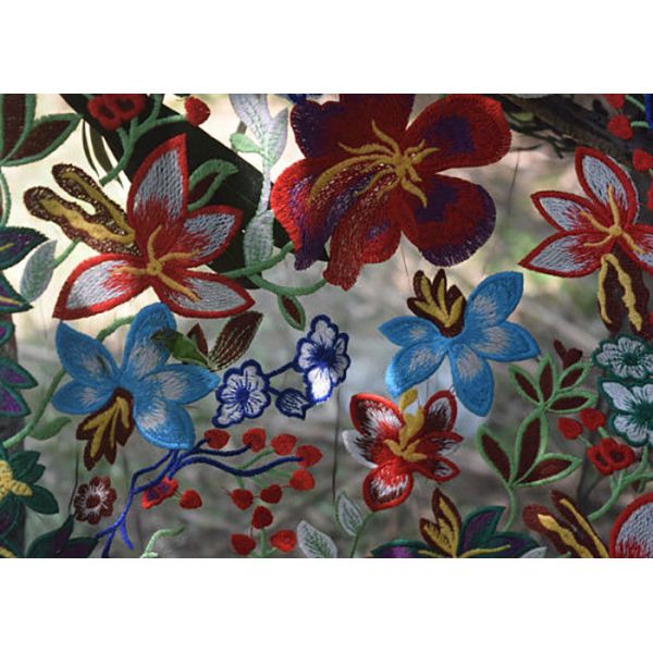 Polyester Multi Colored Embroidered Floral Lace Fabric For Haute Couture