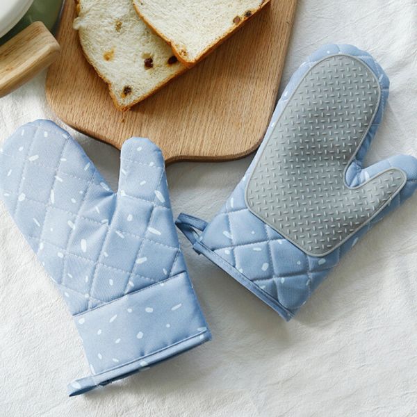 Oven Mitts Oven Gloves BBQ Gloves Silicone Thickened Cotton Double Layer Design Non-Slip Textured Grip Baking Gloves