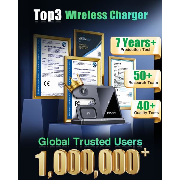 Wireless Charger 3 in 1 Wireless Charging Station, 15W Fast Wireless iPhone Charger for iPhone 15/14/13/12/11/Pro/Max/X