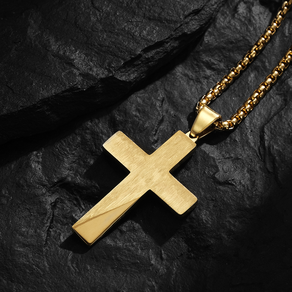 Stainless Steel Cross Necklace for Men Satin and Polished Christian Jewelry