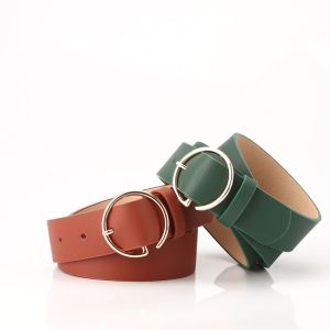 Female Strap Pu Leather Belts 104cm Round Buckle Belt