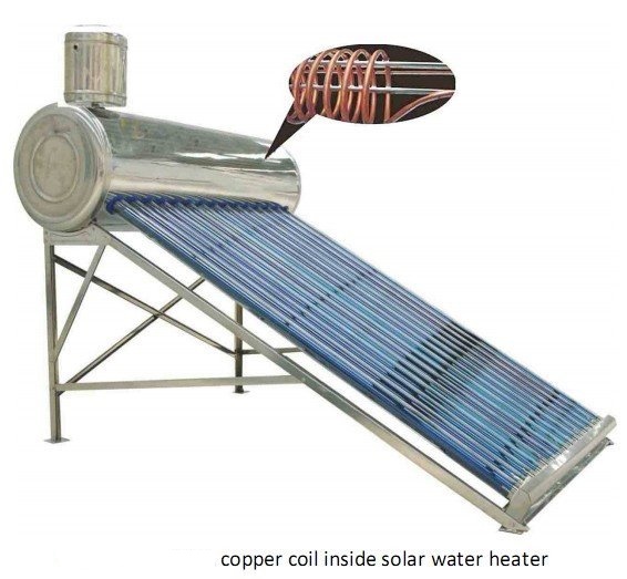Pre heating solar hot water heater with copper coil heat exchanger