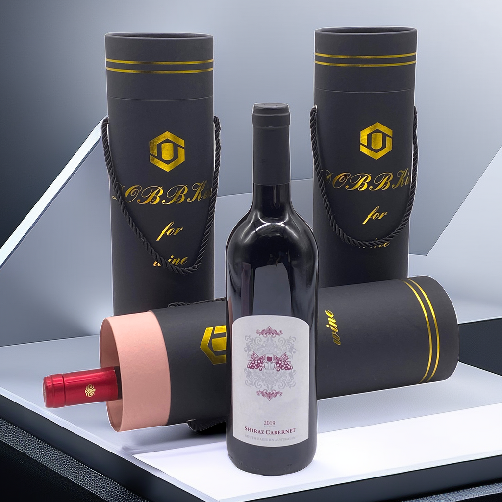Gold Foil Paper Box Packaging Custom Logo Tube Wine Packaging Box