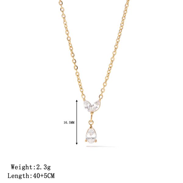 Trendy Stainless Steel Women's Necklace With Marquise And Pear Zircon Stones