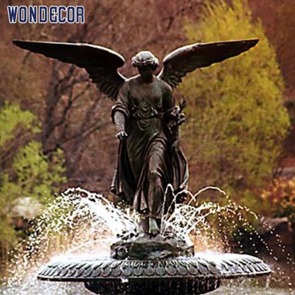 Dark Green Water Fountain Sculpture Lady Angel Bronze Fountain Statues