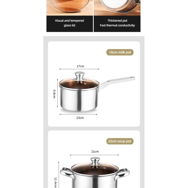 Multi-function Kitchen Cookware Cooking Pot Set Stainless Steel Cookware Sets With Thick Stainless Steel Handle