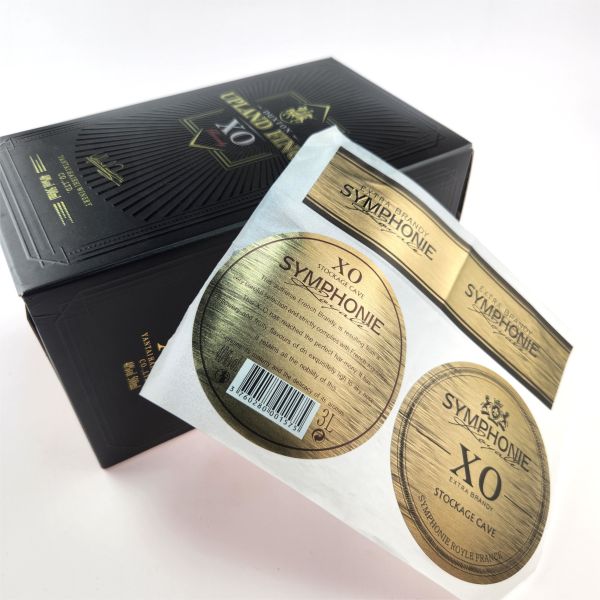 CMYK Biodegradable Aluminium Foil Labels Whiskey Embossing Brandy Wine Labels