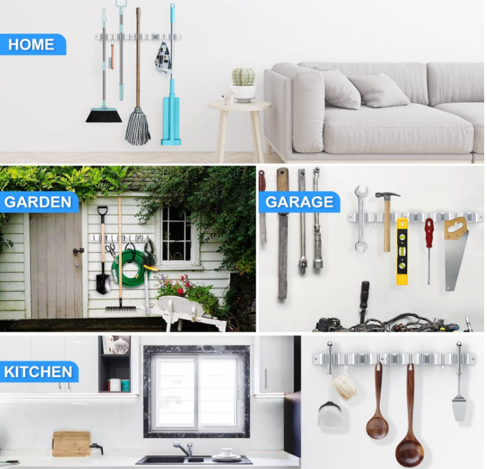 60cm Wall Mount Stainless Steel Mop and Broom Holder Organizer