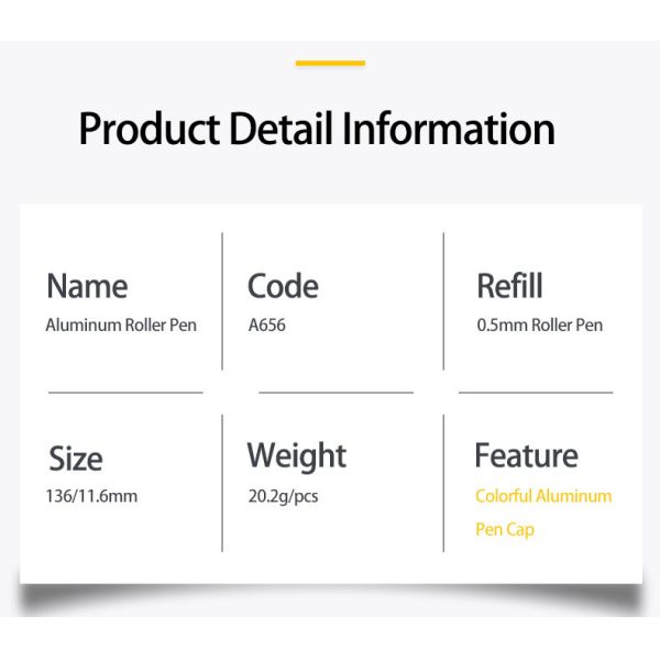 Colorful Plug In Type Metal Roller Ball Pen 0.5mm Aluminum Barrel Signature Pen