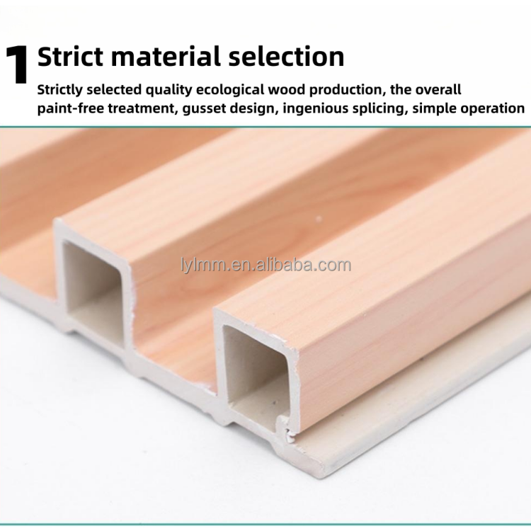 200mm Width WPC Laminated Fluted Flat Wall Solid Panel for Indoor Interior Decoration