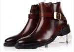 British Style Top Cow Leather Black Buckle Ankle Boots Personalized Mens Zipper