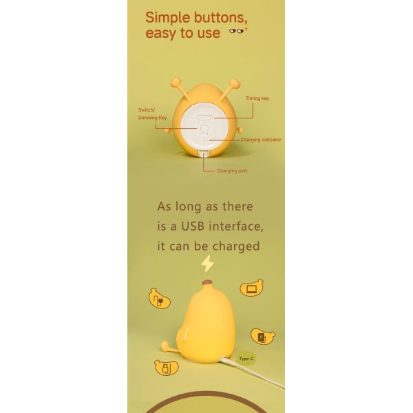 Modern Design Banana Silicone Night Light Cute Rechargeable Dimmable LED Small Desk Lamp For Bedroom And Table Decorations