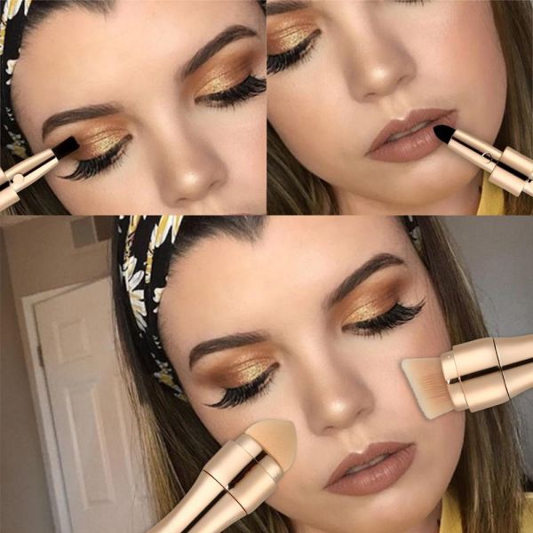 Double Side Retractable Travel Makeup Brushes Set 4 In 1 Aluminium Ferrule