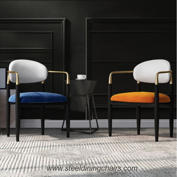 Leather Upholstery Armrest Stainless Steel Dining Chairs For Kitchen