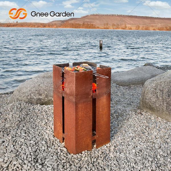 Metal Wood Burning Open Fire Pit Barbecue Grill For Garden Outdoor Cooking