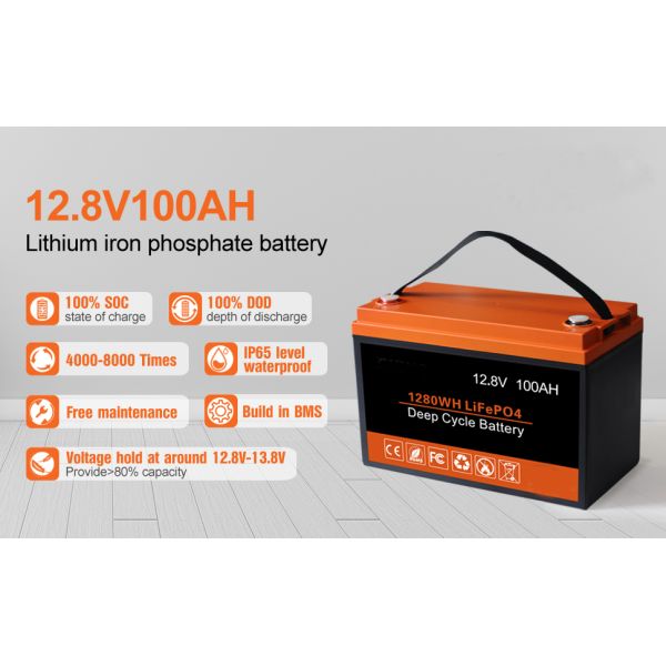BMS Solar Energy Storage Battery 12V 100AH Rechargeable LiFePO4 Battery IP67