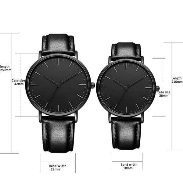 Matte Black Men Quartz Dress Watch With Black Genuine Leather Strap Band