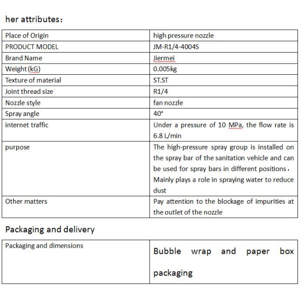 Highly Precise High Pressure Nozzle Rust Prevention Sweeper Truck Parts