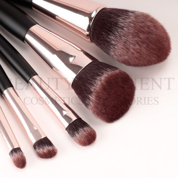 Rose Gold Ferrule Short Mini Makeup Brush Set 3tone Hair Wood Makeup Brush kit