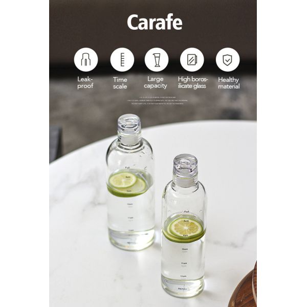 IKOO High Borosilicate Glass Sport Water Bottle with Time Marker Reminder