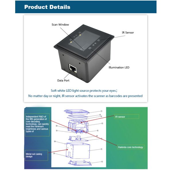 QR code scanner module Rakinda RD4500-20 omnidirectional 1d and 2d barcode scanner