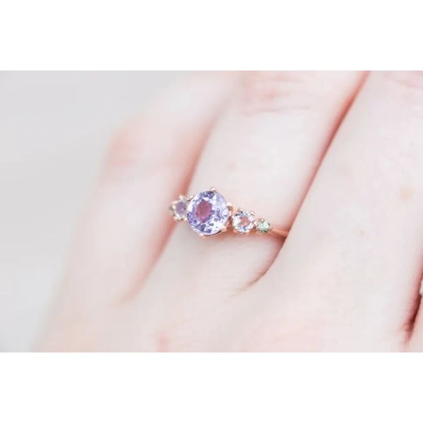 Natural Lavender Quartz Ring , 925 Sterling Silver Rose Gold Plated Five Stone Ring