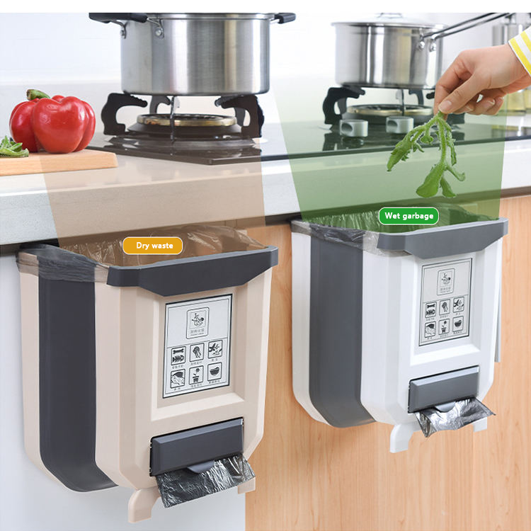 Hands Free Pullout Hanging FoldableTrash Can Waste Bin Garbage Can Kitchen Trash Can Wall Mounted Hanging Trash Bin