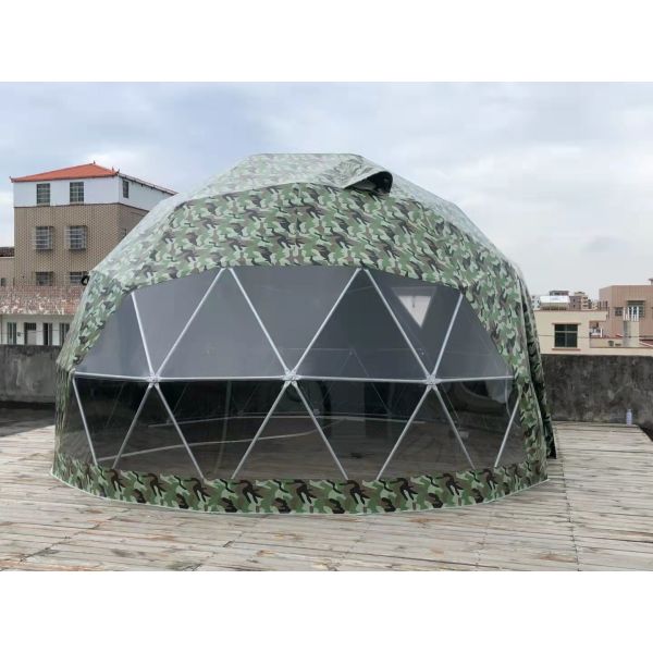 Camouflage Outdoor Hotel Steel 5M Geodesic Dome Tent UV Resistance Dome Camping Tent
