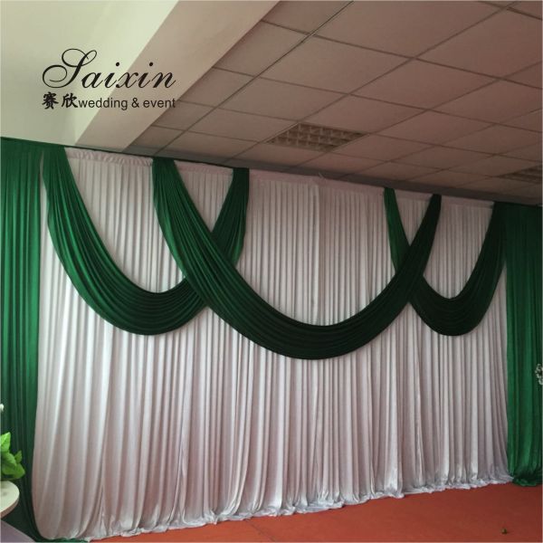 New design double drape white cloth curtains cross valance for wedding Decorative backdrop