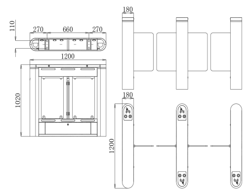 Stable Running Slim Speed Gate Turnstile Access Control 1200*180*1020mm