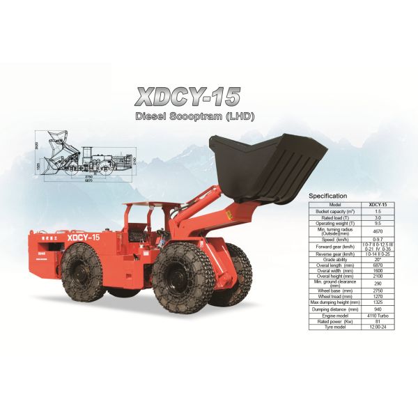 Underground LHD Scooptram XDCY-15 1.5cbm bucket capacity