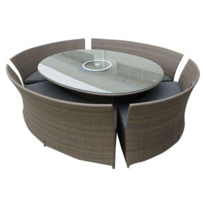 Contemporary PE Rattan Dining Outdoor Table Chairs