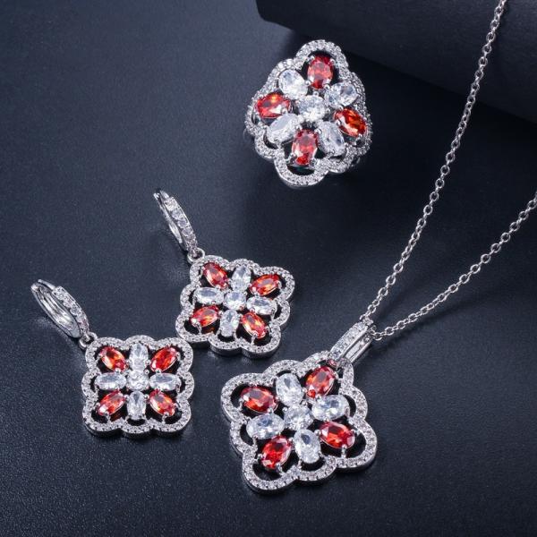 White Gold Color Luxury Bridal CZ Crystal Necklace and Earring Sets Big Wedding Jewelry Sets For Brides