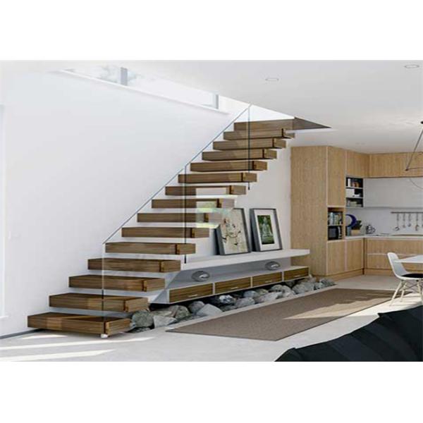 DIY Prefabricated Steel Stringer Floating Steps Staircase With Wood Tread