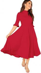 Quality Clothing Ribbed Knit Bell Sleeve Fit And Flare Midi Dress wholesale
