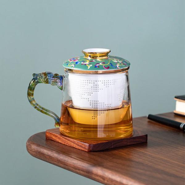 Cadmium Free 450ml Clear Ceramic Filter Glass Tea Cup