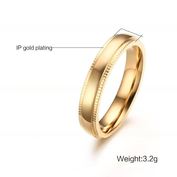 Women Men Gold Wedding Stainless Steel Rings 4mm High Polish Plain Gear Wheel Step Edges