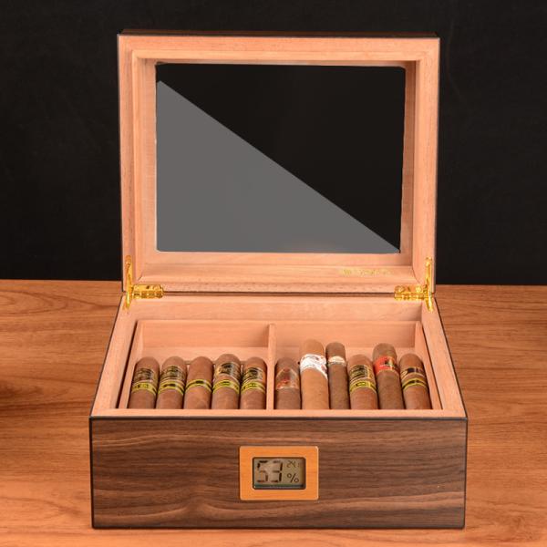 Custom Handmade Cigar Label Printing Glass Top Holds 25 Cigars Spanish Cedar Humidor