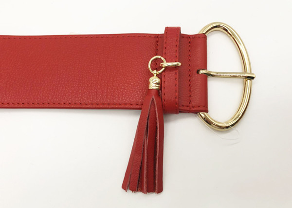 Red Color Women's Genuine Leather High Waist Fashion Belts With Oval Metal Buckle 2-3/8” Wide