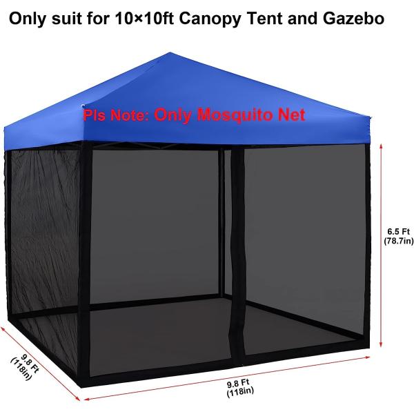 Mosquito Net with Zipper for 10' x 10' Patio Gazebo Canopy Tent, Zippered Mesh Sidewalls Screen Walls for Outdoor