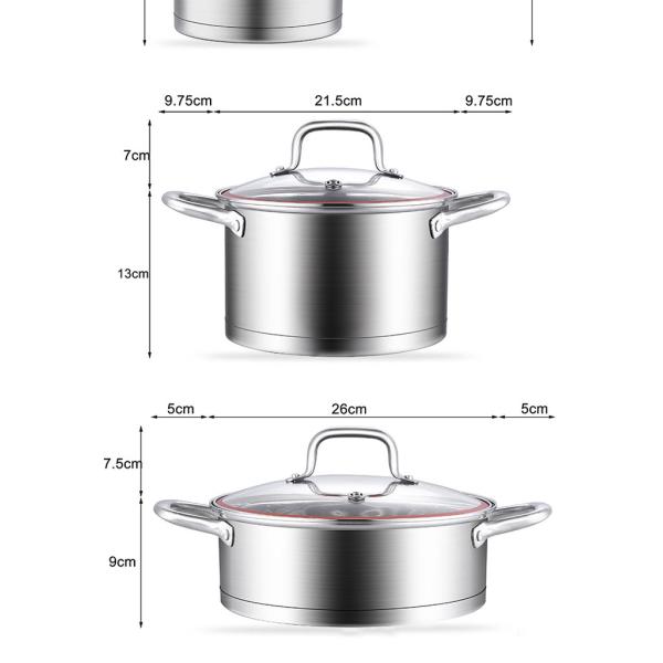 High Quality 3 Pieces Induction Cooking Pot Set Straight Pot Ollas 304 Stainless Steel Cookware Set With Glass Lid