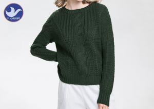 Quality Drop Shoulder Ladies Wool Jumpers Cable Knitting Forest  Green Color For Winter wholesale