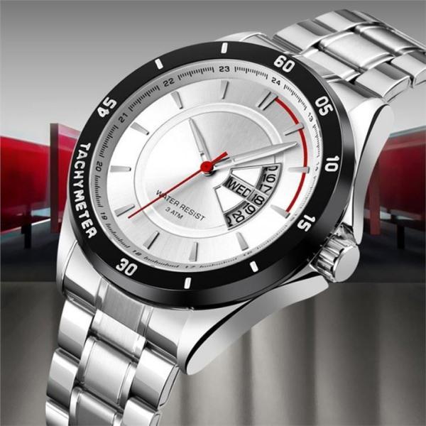 Calendar Stainless Steel Quartz Wrist Watch 220mm Bracelet Men Luxury